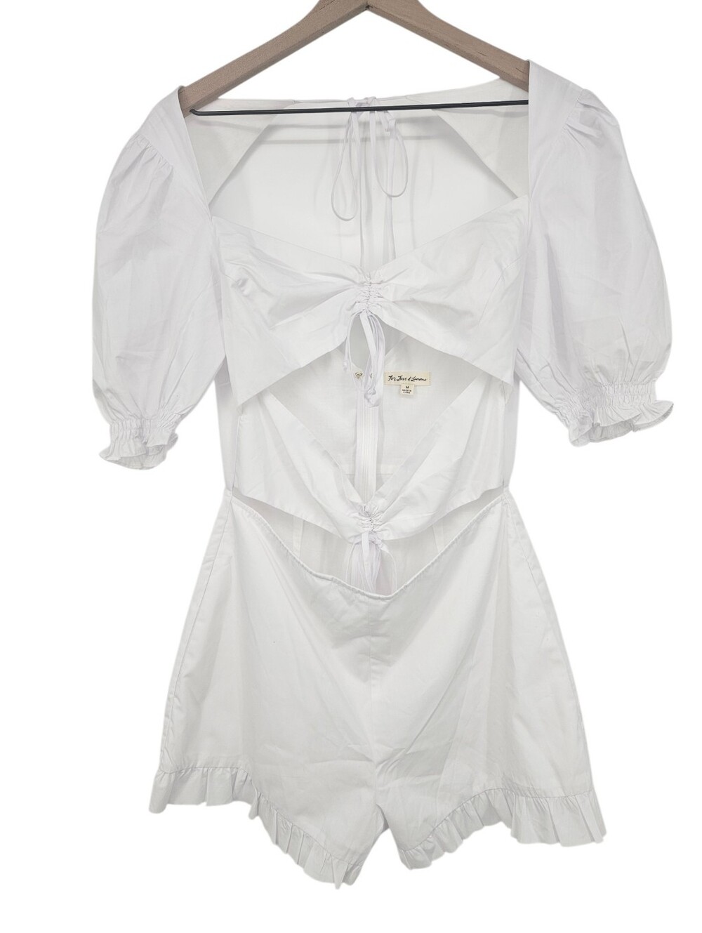 For Love And Lemons White Cut Out Puff Sleeve Romper - Picture 2 of 15